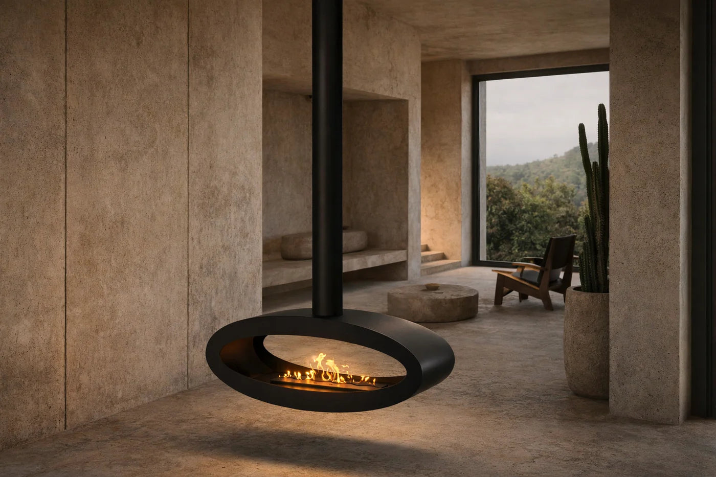 Ova Tube Black See-through Ceiling Fireplace 100 cm