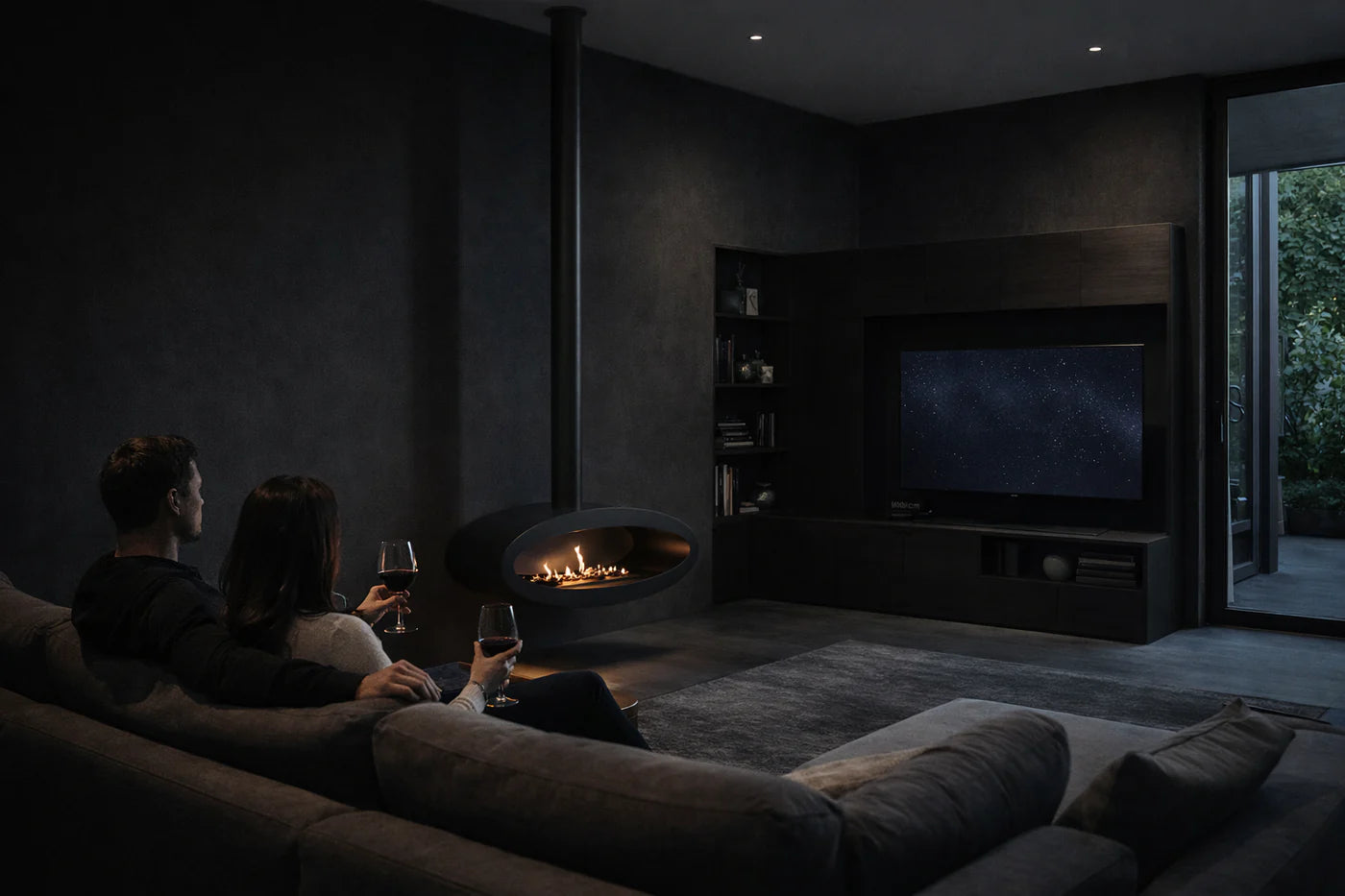 Image of Ova Tube Black See-through Ceiling Fireplace 100 cm