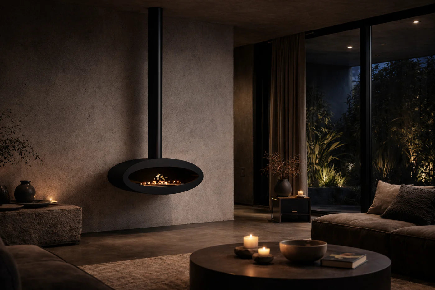 Ova Tube Closed Black Ceiling Fireplace 100 cm