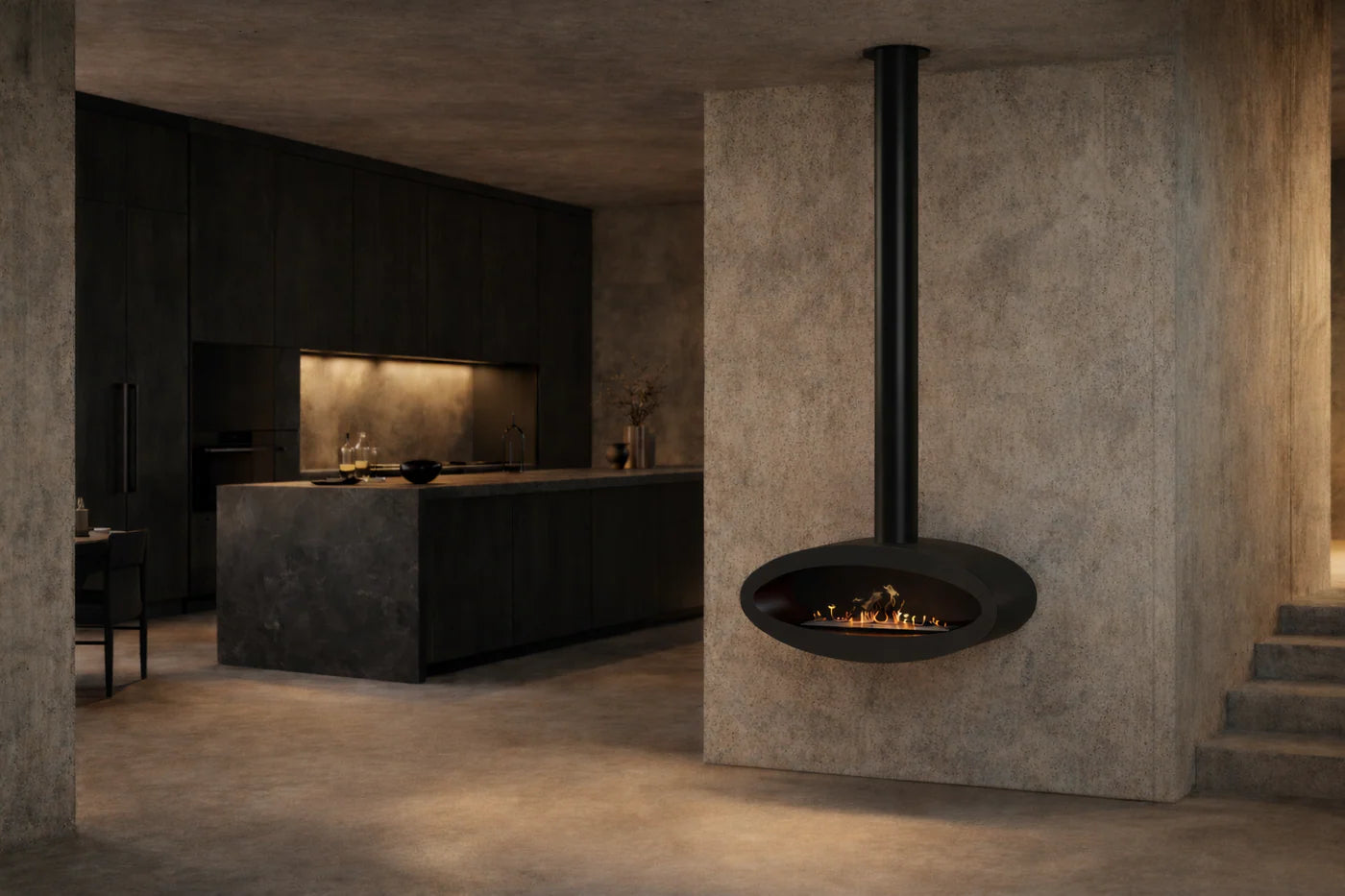 Image of Ova Tube Closed Black Ceiling Fireplace 100 cm