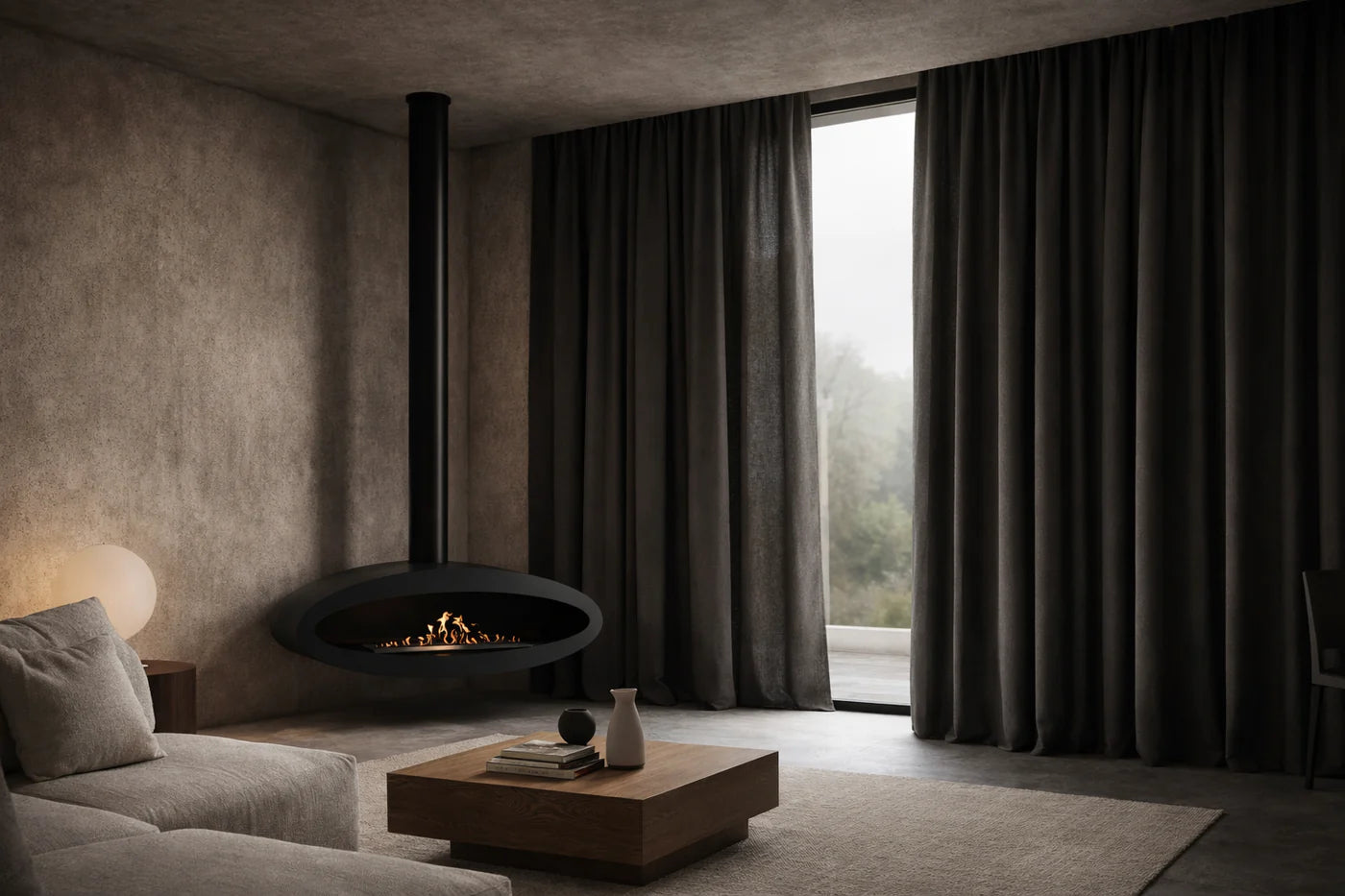 Image of Ova Tube Closed Black Ceiling Fireplace 120 cm
