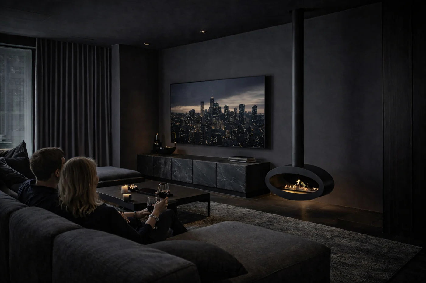 Ova Tube Closed Black Ceiling Fireplace 80 cm