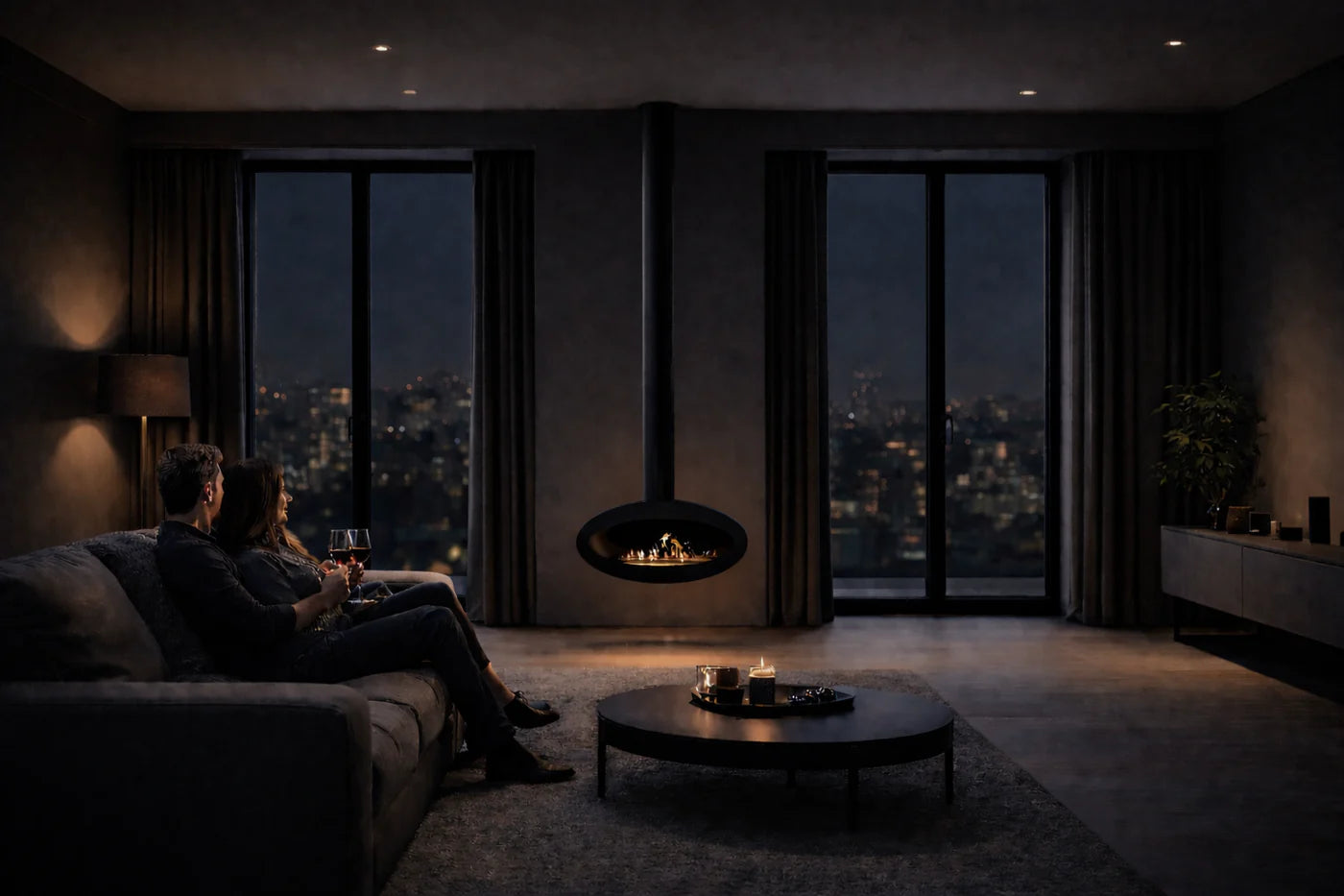 Image of Ova Tube Closed Black Ceiling Fireplace 80 cm