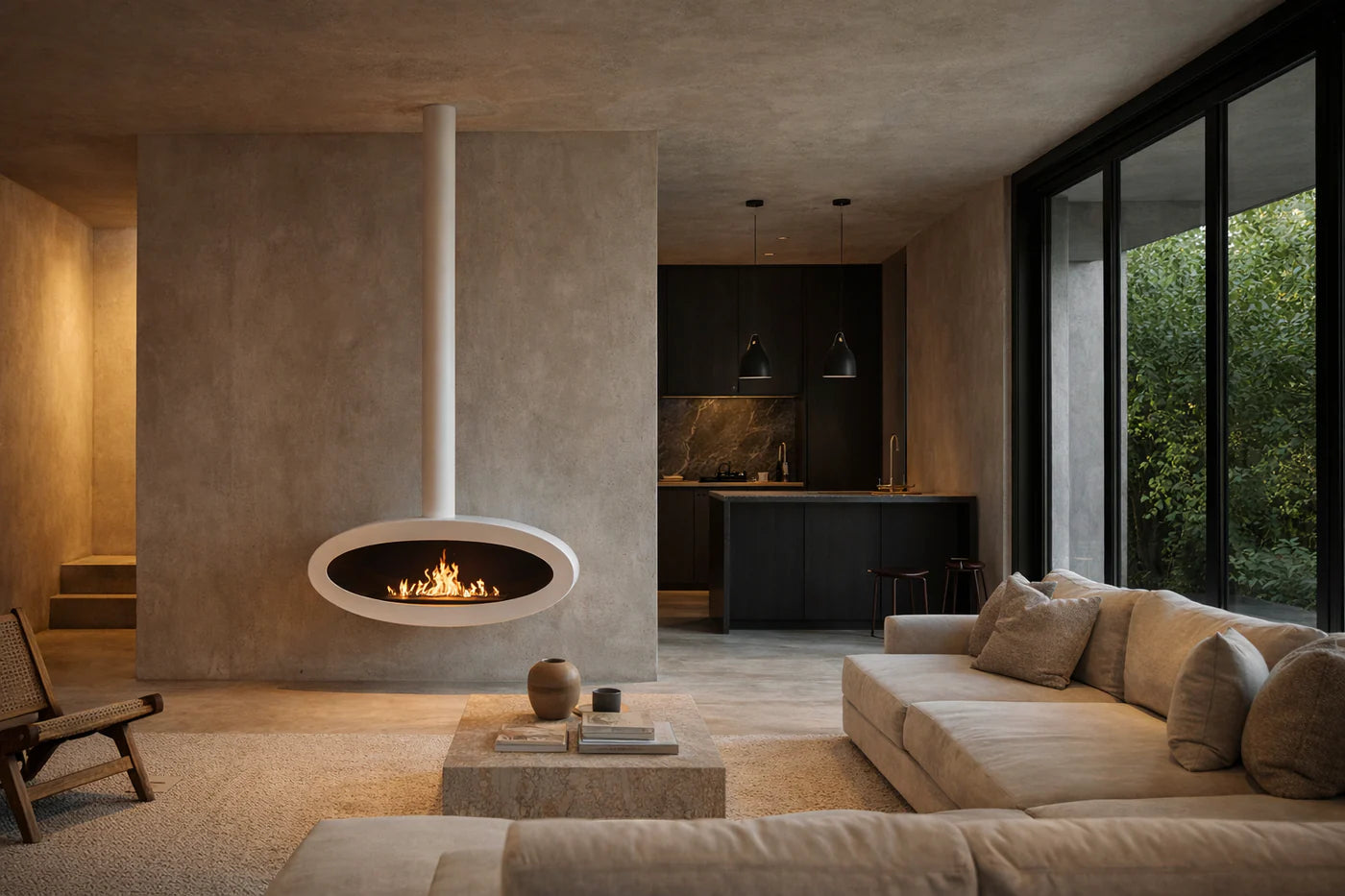 Image of Ova Tube Closed White Ceiling Fireplace 100 cm