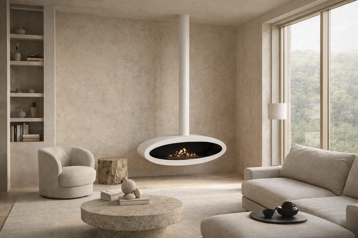 Ova Tube Closed White Ceiling Fireplace 120 cm