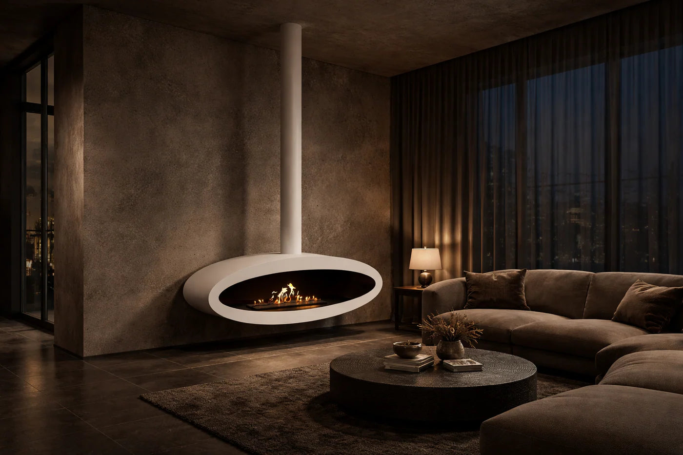 Ova Tube Closed White Ceiling Fireplace 120 cm