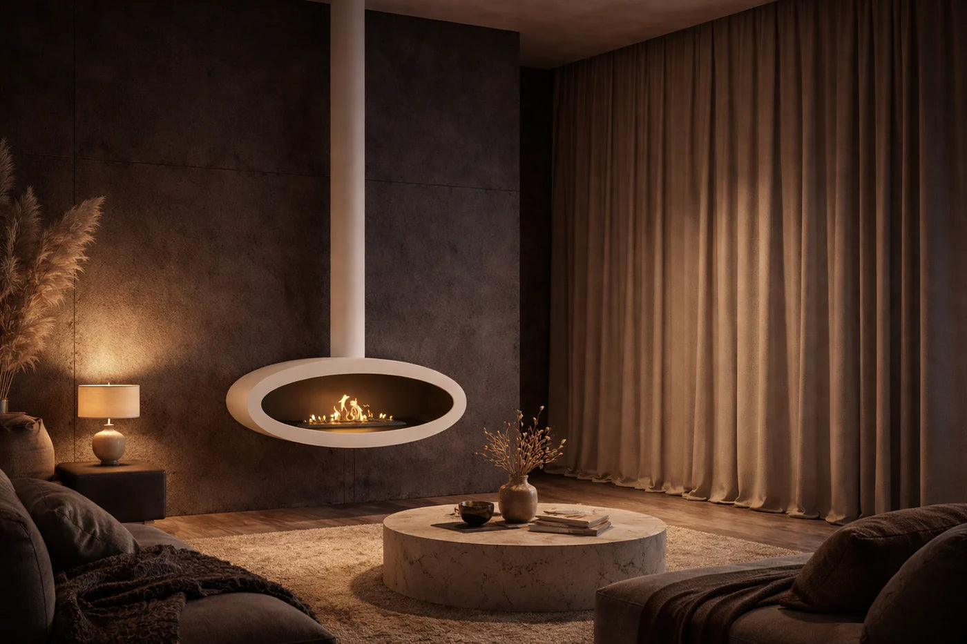 Image of Ova Tube White See-Through Ceiling Fireplace 100 cm