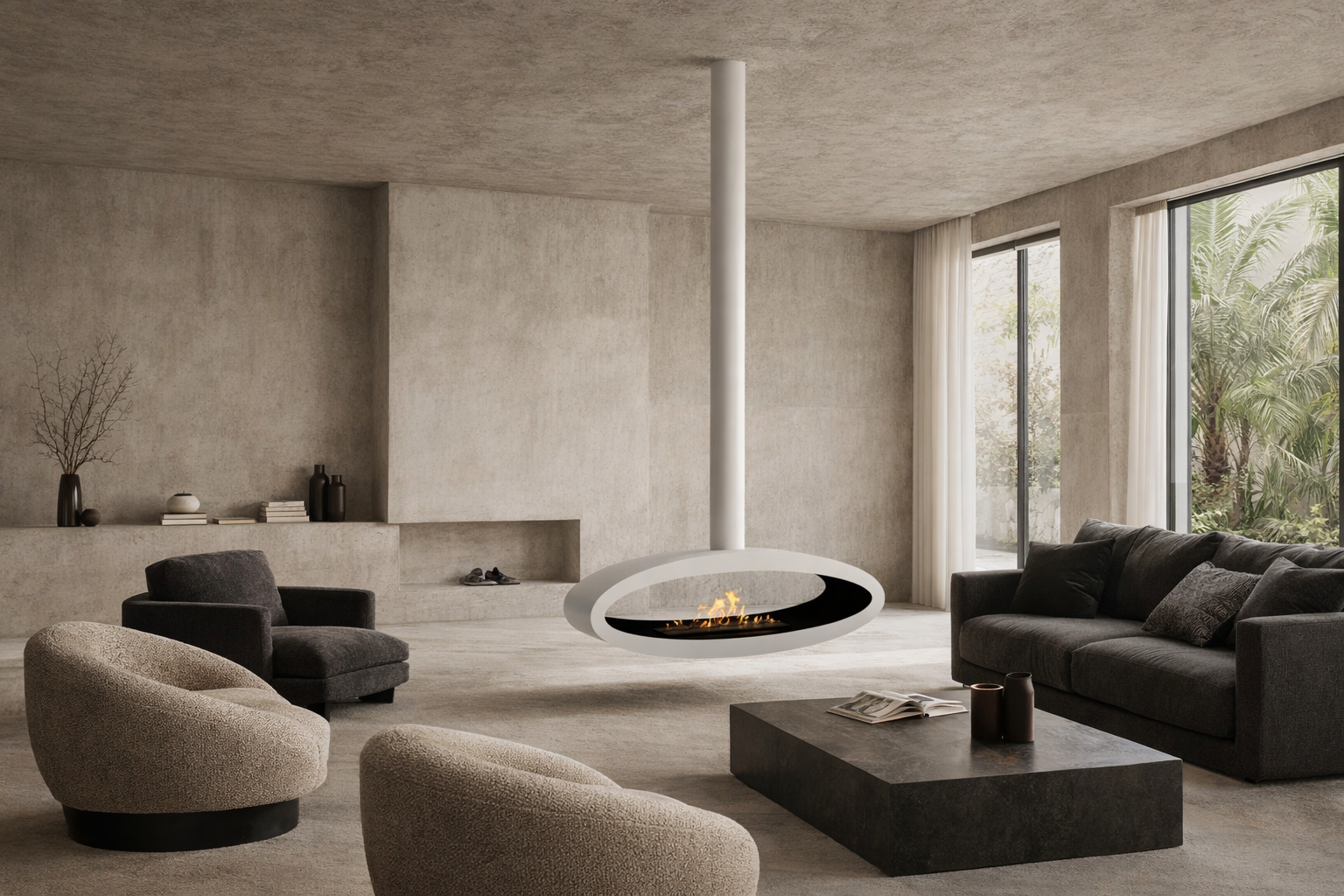 Image of Ova Tube White See-Through Ceiling Fireplace 120 cm