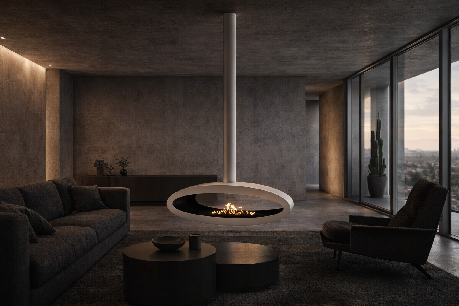 Ova Tube White See-Through Ceiling Fireplace 120 cm