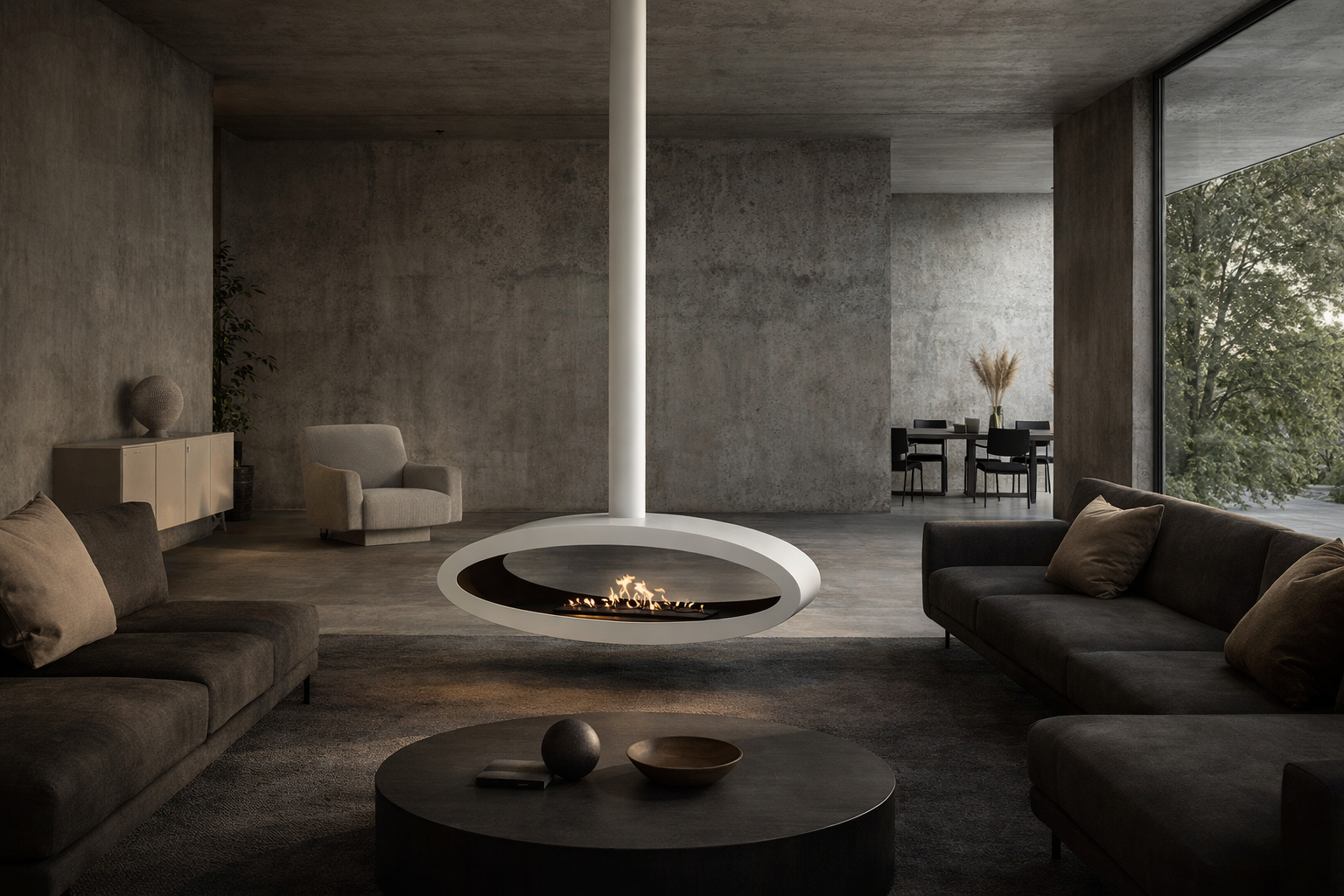 Ova Tube White See-Through Ceiling Fireplace 120 cm