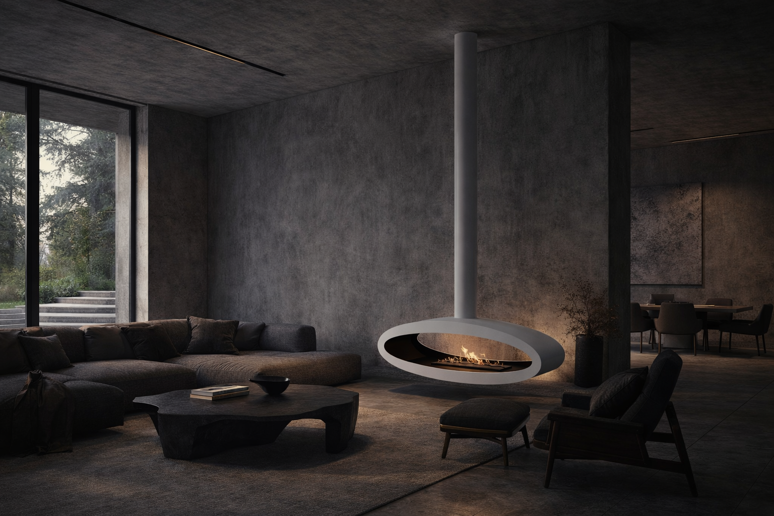 Ova Tube White See-Through Ceiling Fireplace 120 cm