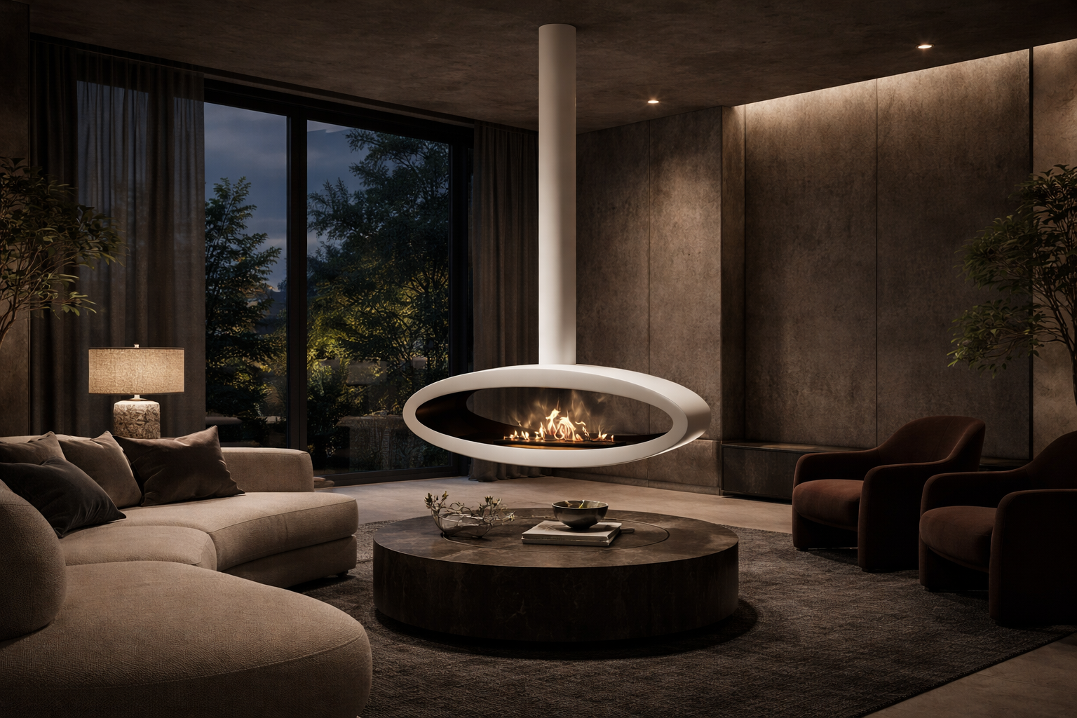 Ova Tube White See-Through Ceiling Fireplace 120 cm