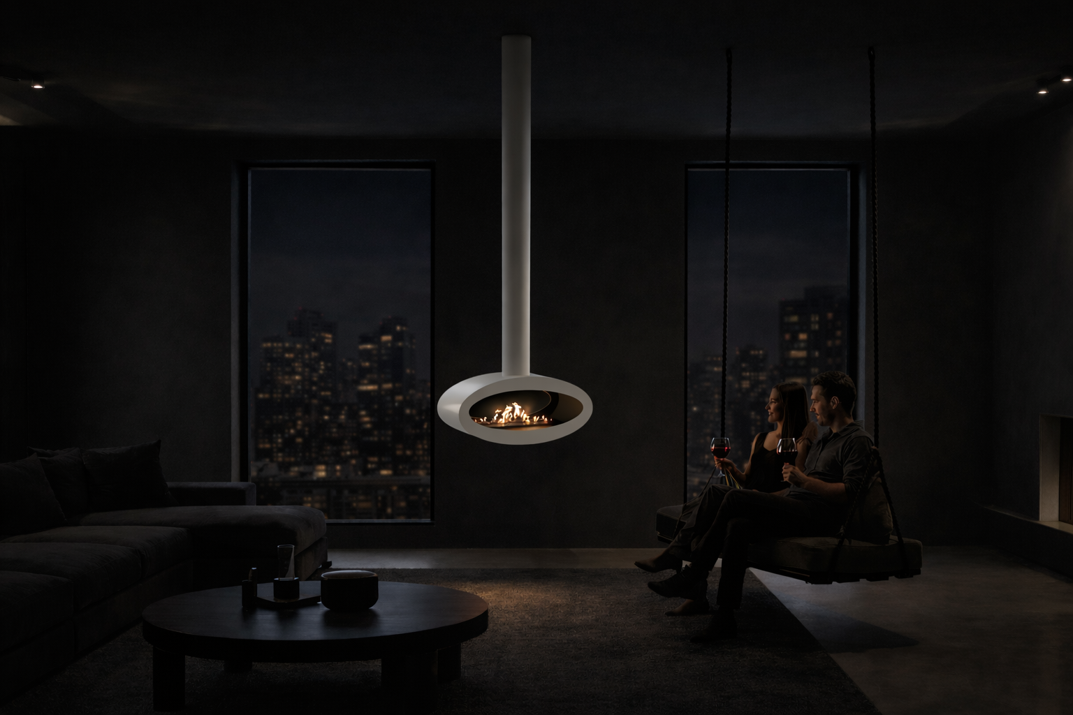 Image of Ova Tube White See-Through Ceiling Fireplace 80 cm