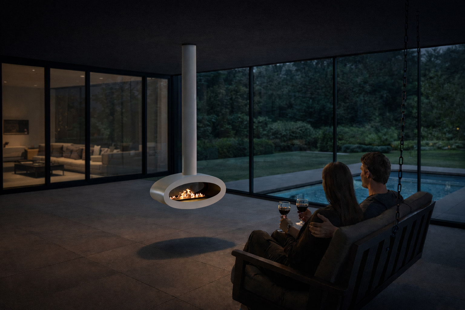 Ova Tube White See-Through Ceiling Fireplace 80 cm