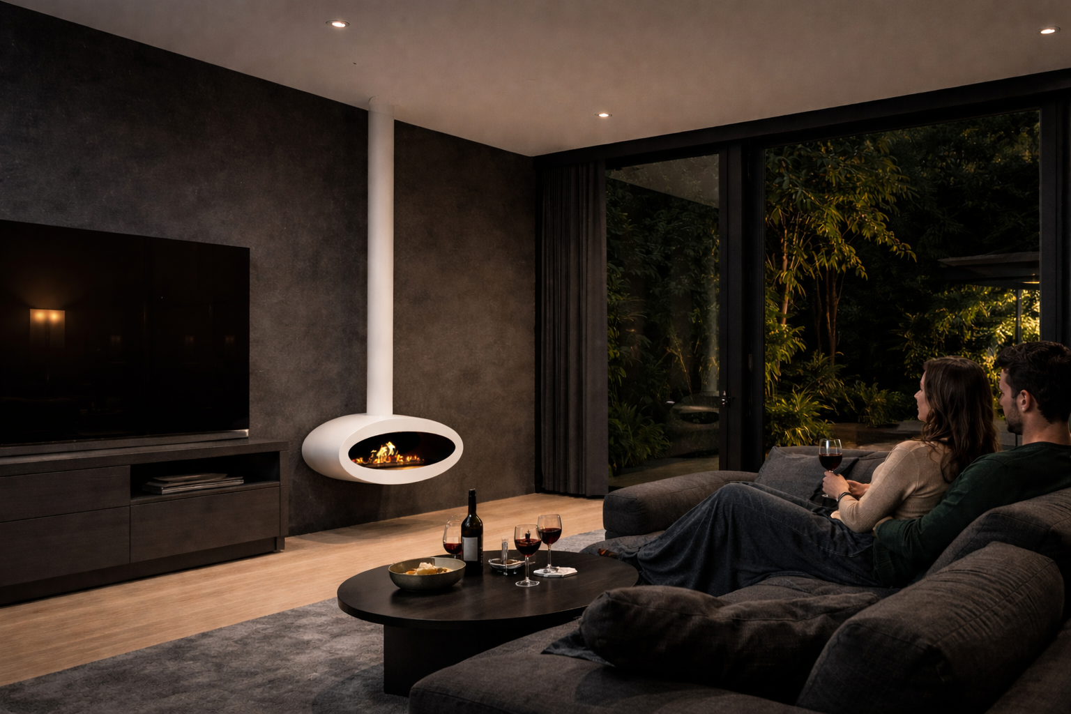 Image of Ova Tube Closed White Ceiling Fireplace 80 cm