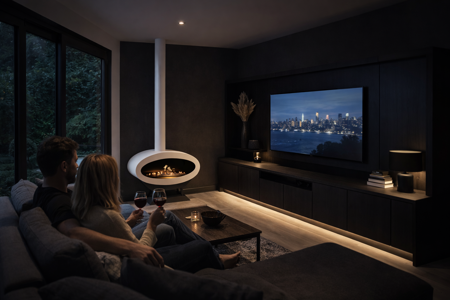 Image of Ova Tube Closed White Ceiling Fireplace 80 cm