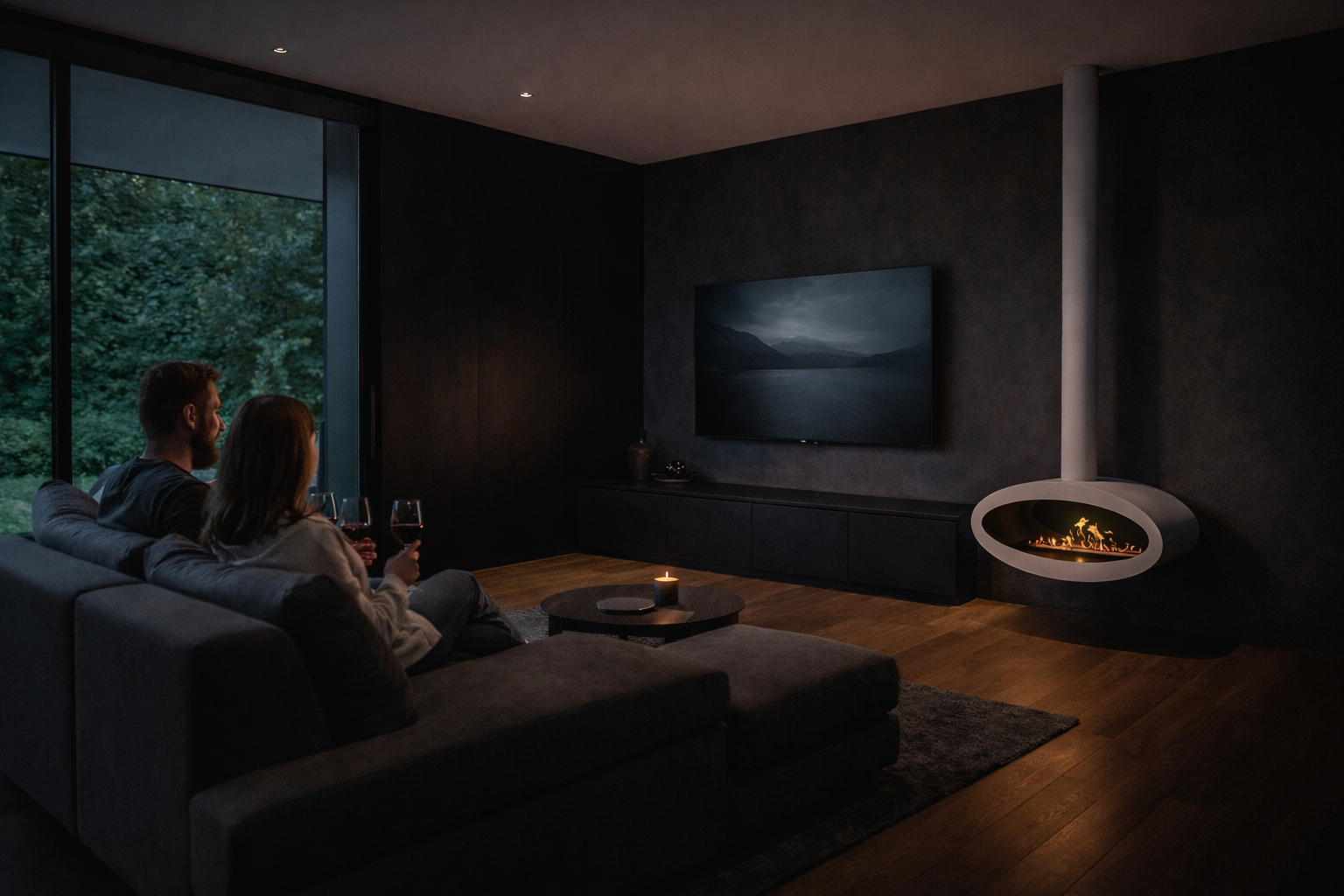 Image of Ova Tube Closed White Ceiling Fireplace 80 cm