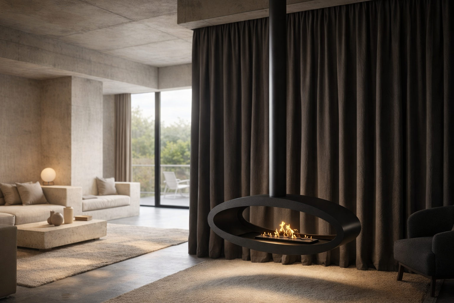 Ova Tube Black See-through Ceiling Fireplace 120 cm