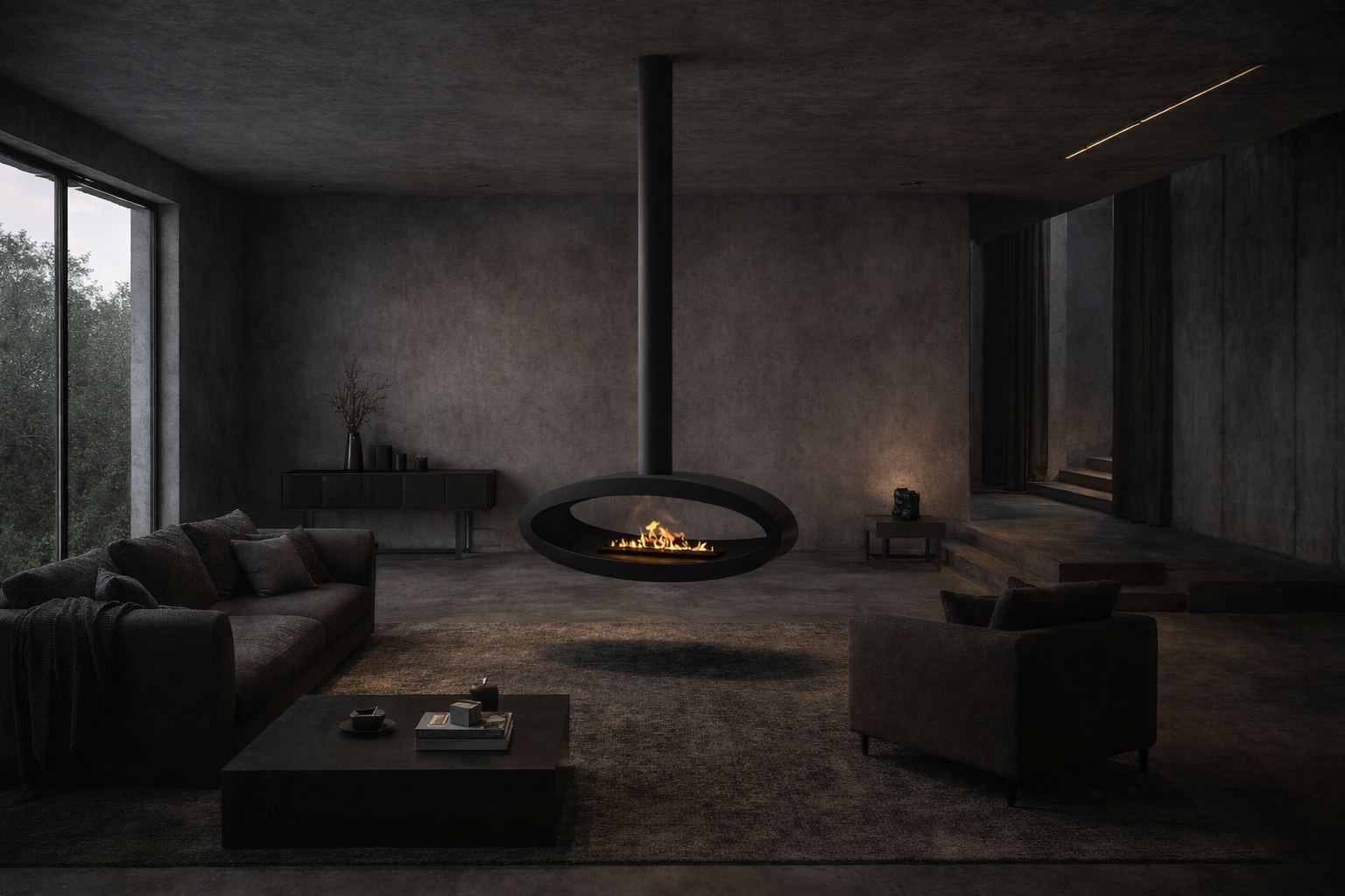 Ova Tube Black See-through Ceiling Fireplace 120 cm