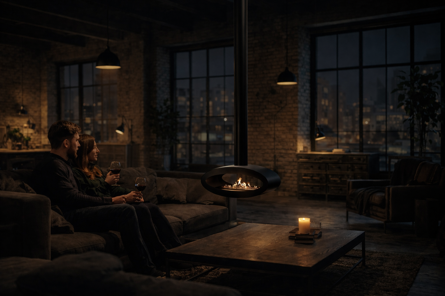 Image of Ova Tube Black See-through Ceiling Fireplace 80 cm