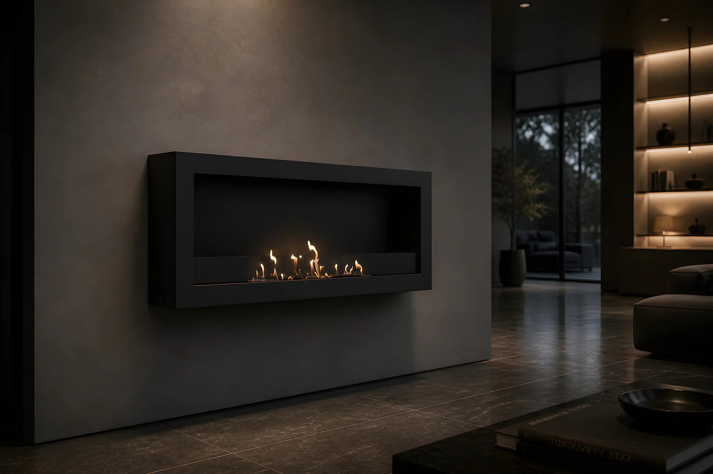 Image of Selected Box Wall Mounting Fireplace Black 100 cm