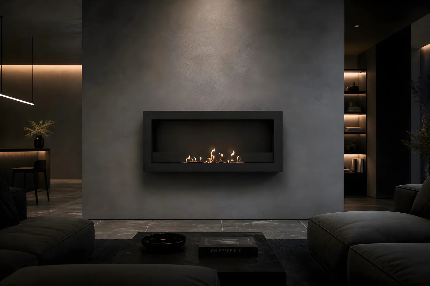 Image of Selected Box Wall Mounting Fireplace Black 100 cm