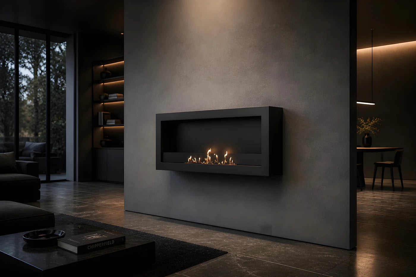 Image of Selected Box Wall Mounting Fireplace Black 100 cm