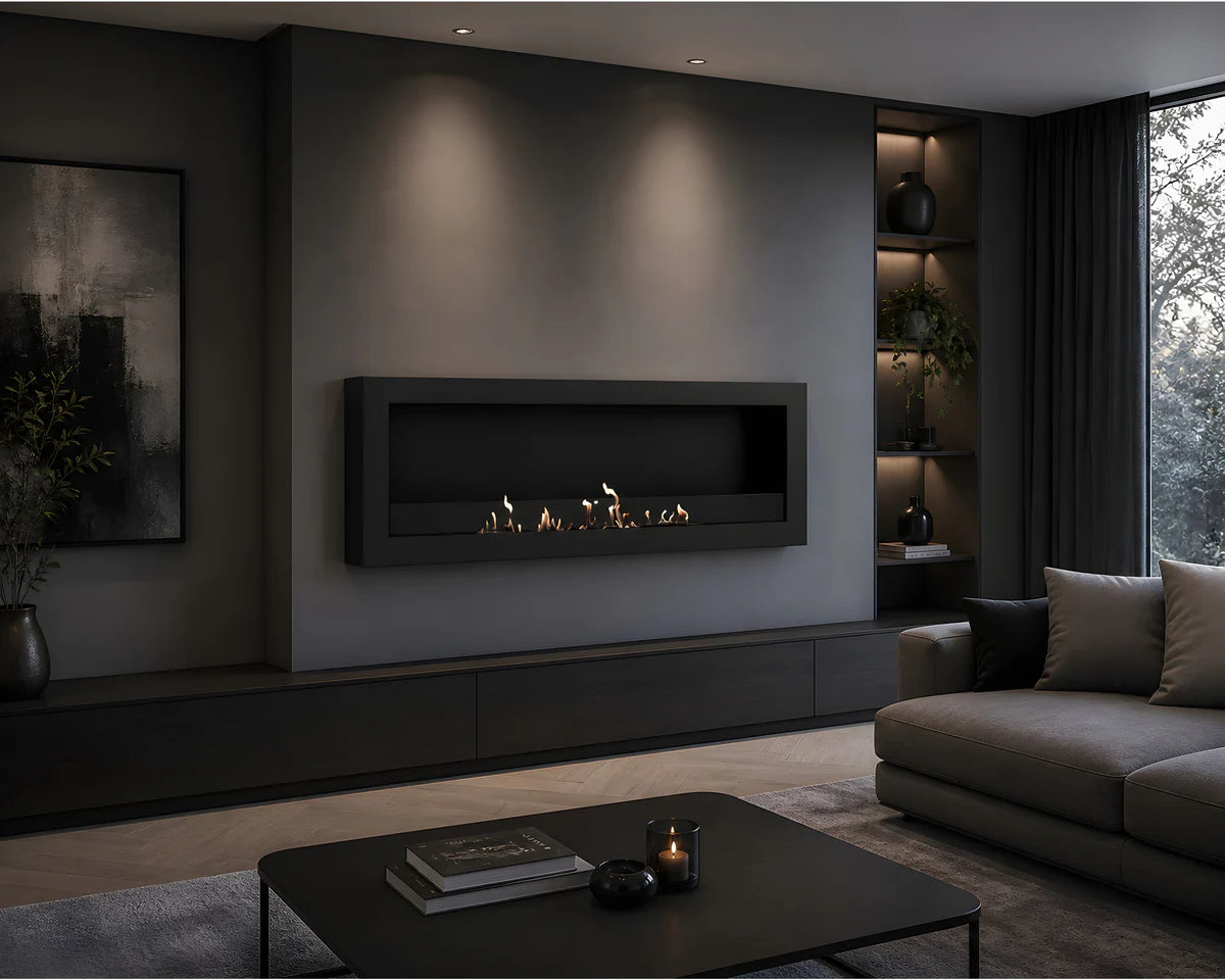 Selected Box Wall Mounting Fireplace Black 140 cm