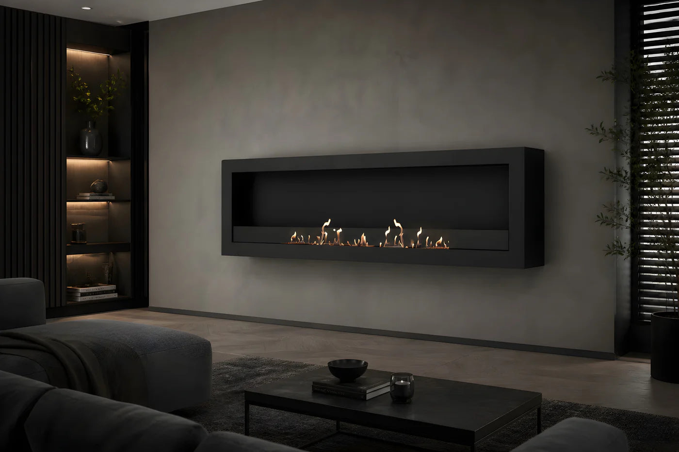 Selected Box Wall Mounting Fireplace Black 160 cm