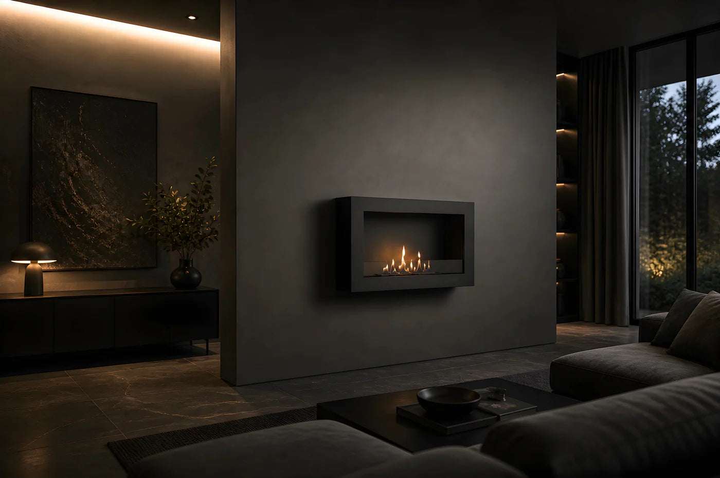 Image of Selected Box Wall Mounting Fireplace Black 80 cm
