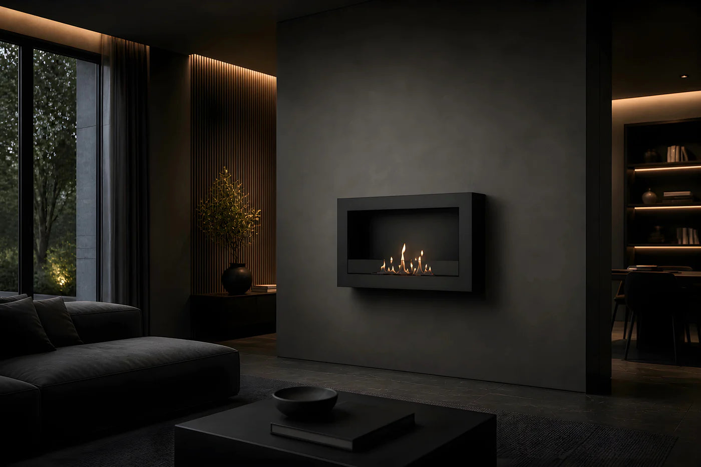 Selected Box Wall Mounting Fireplace Black 80 cm
