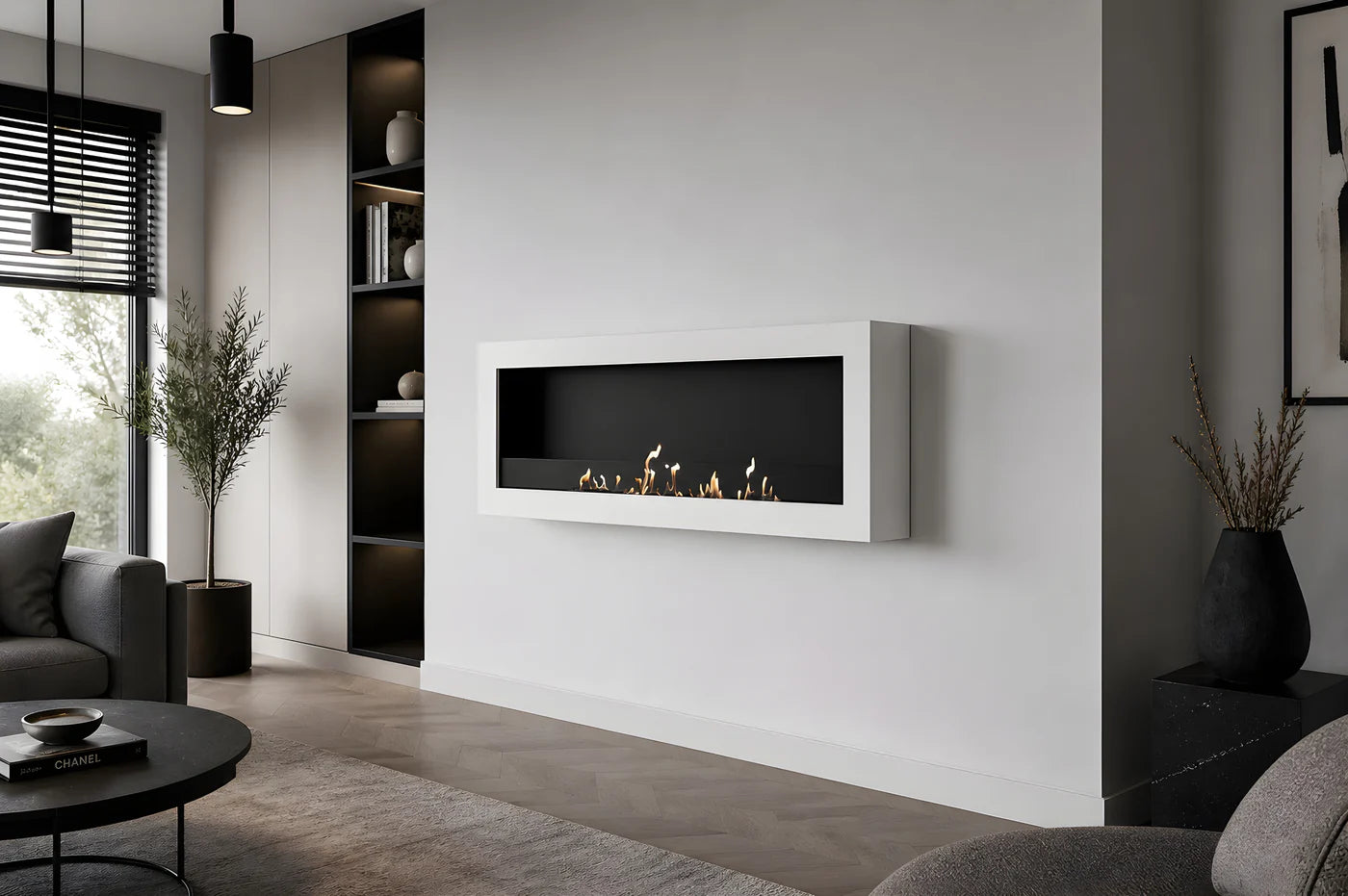 Image of Selected Box Wall Mounting Fireplace White 120 cm