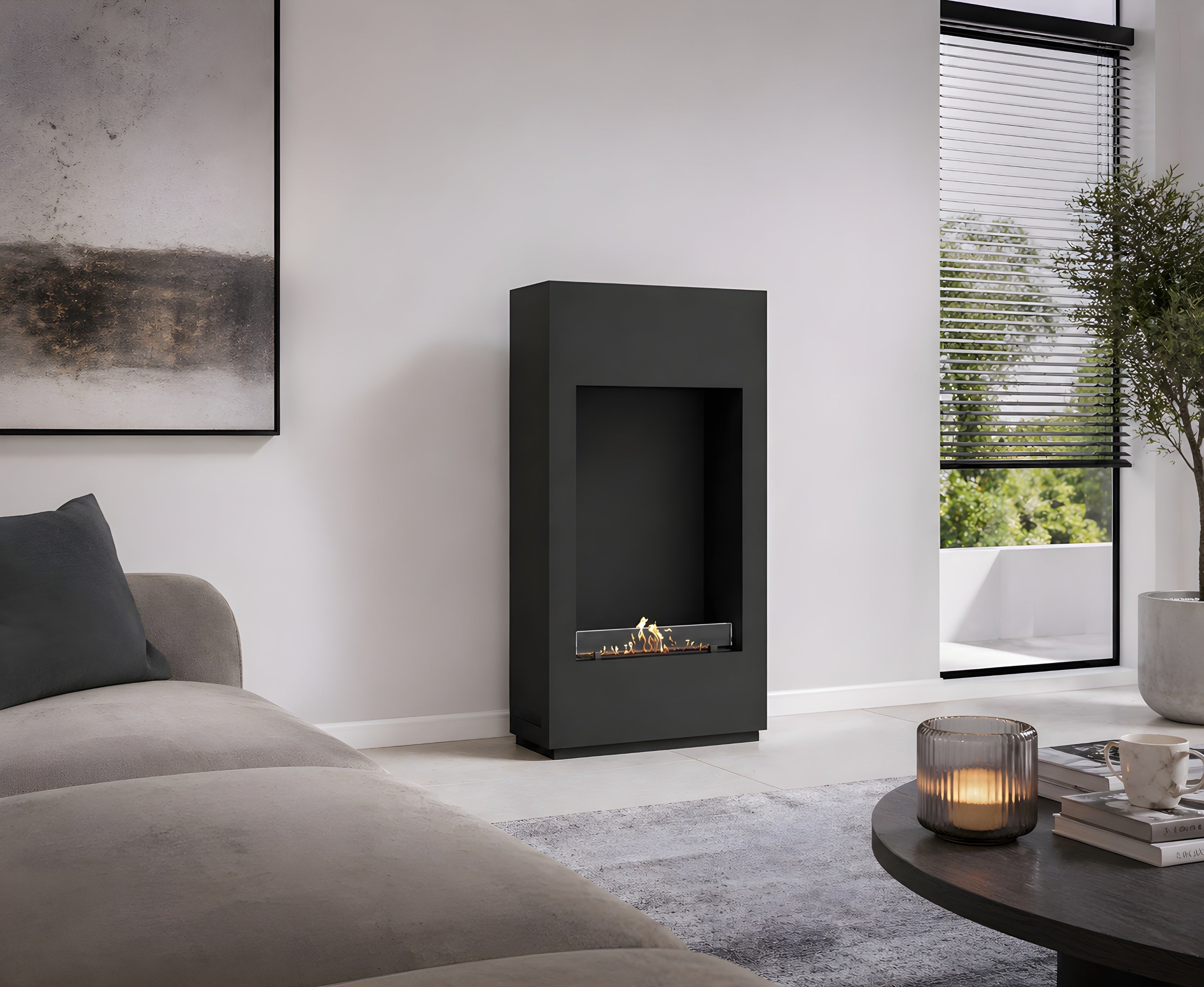 Image of Soho Vertical Freestanding Fireplace Black H120 cm
