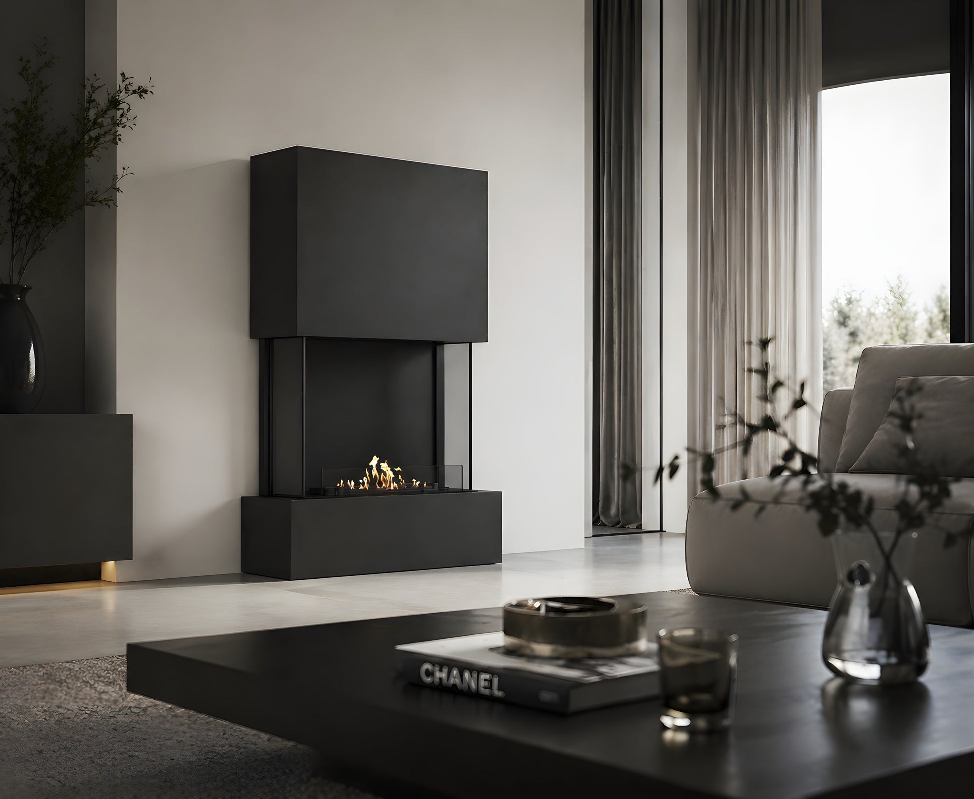 Sure Freestanding Fireplace Black H190 cm